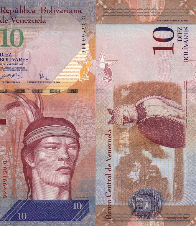 Венесуэла Банкнота 10 боливаров 2007 UNC 