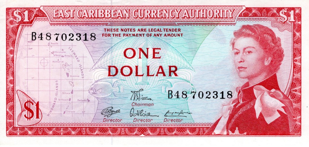 Восточные Карибы Банкнота 1 долларов 1965 UNC Подпись