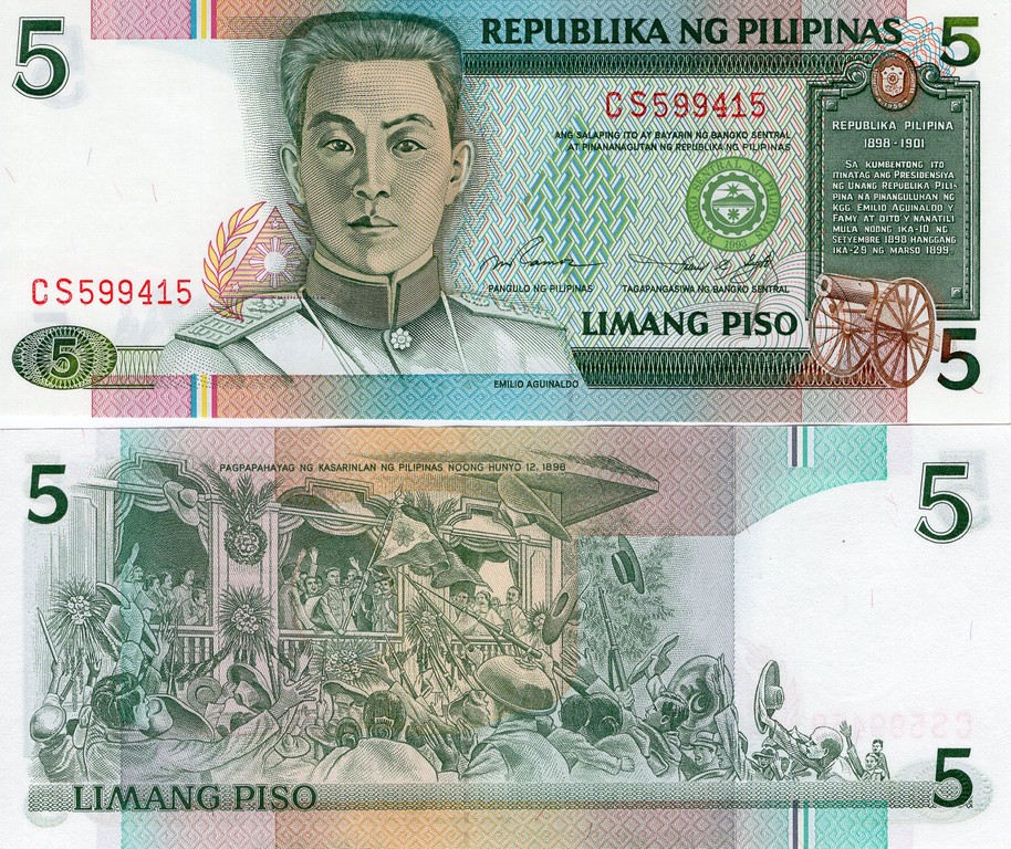 Филиппины Банкнота 5 песо 1985-95 UNC Подпись