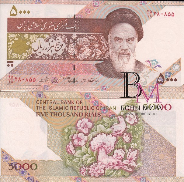 Иран Банкнота 5000 риалов Цветы 1993-06 UNC Подпись