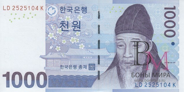 Корея Южная Банкнота 1000 вон 2007 UNC