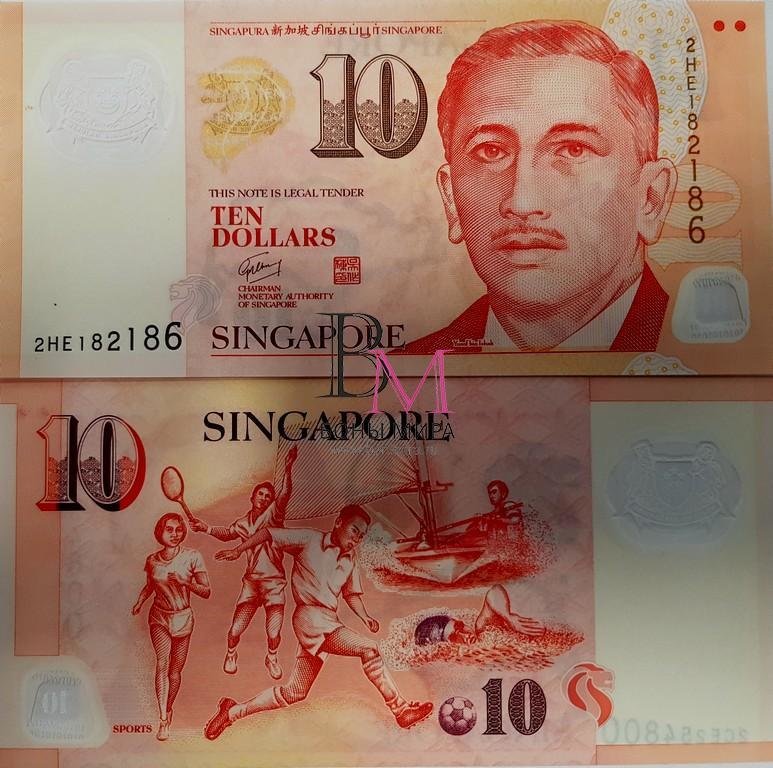 Сингапур Банкнота 10 долларов 2005 UNC пластик