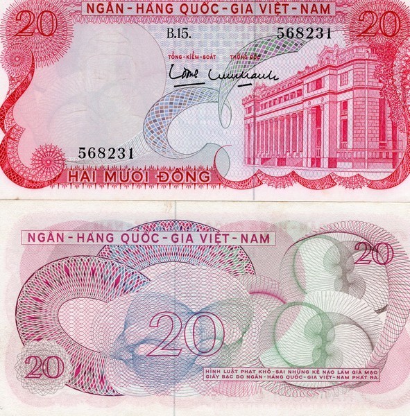 Южный Вьетнам  Банкнота 20  дон1969 аUNC