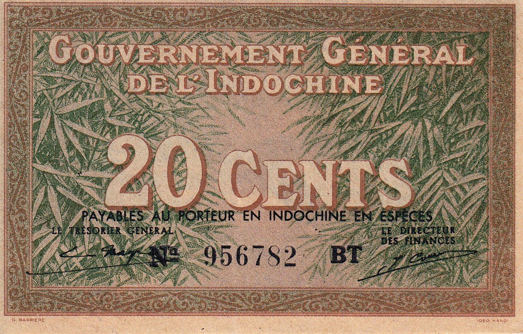 Вьетнам (Индокитай) Банкнота 20 цент 1939 UNC/aUNC P86-d