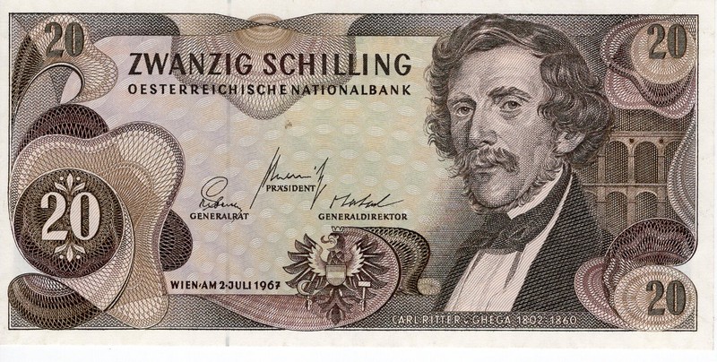 Австрия Банкнота 20 шиллингов 1967 UNC