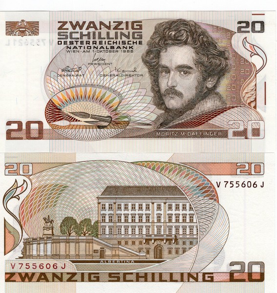 Австрия Банкнота 20 шиллингов 1986 UNC