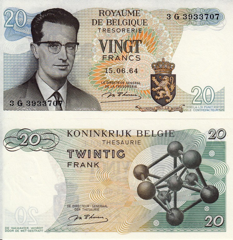Бельгия Банкнота 20 франков 1964 UNC P138