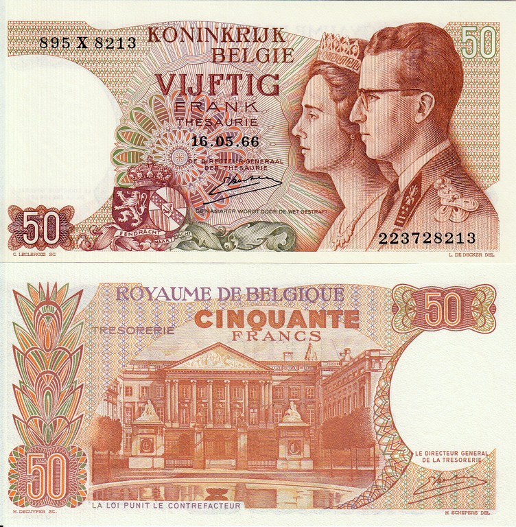 Бельгия Банкнота 50 франков 1966 UNC 