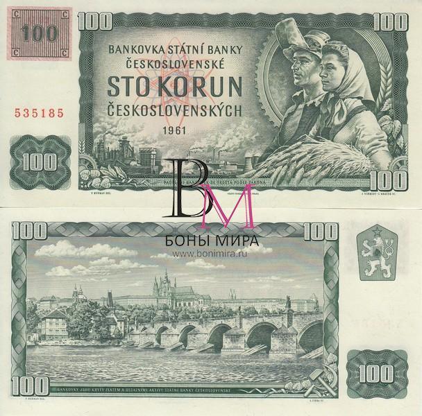 Чехословакия Банкнота 100 крон 1961 в углу Марка
