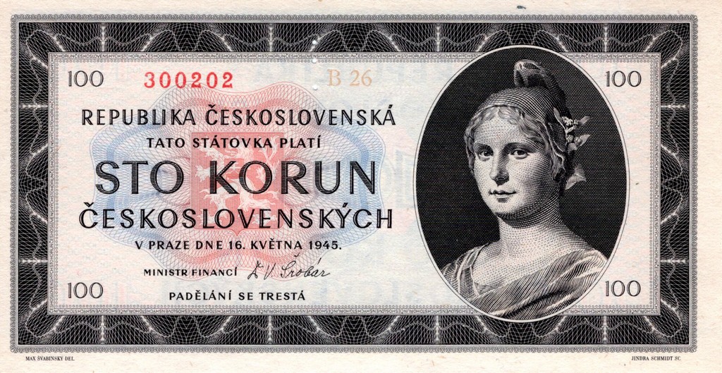 Чехословакия Банкнота 100 крон 1945 UNC (перфорация)