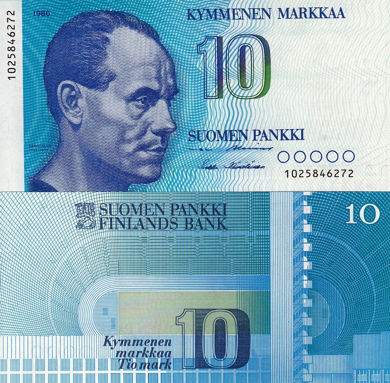 Финляндия Банкнота 10 марок 1986 UNC