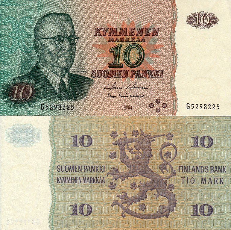 Финляндия Банкнота 10 марок 1980 UNC