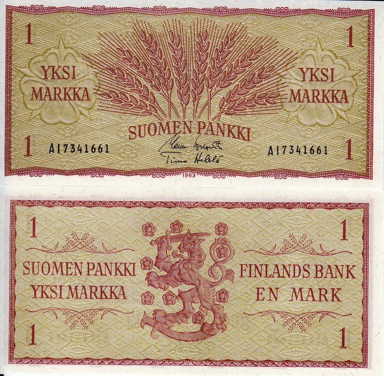 Финляндия Банкнота 1 марка 1963 UNC P98a(36)