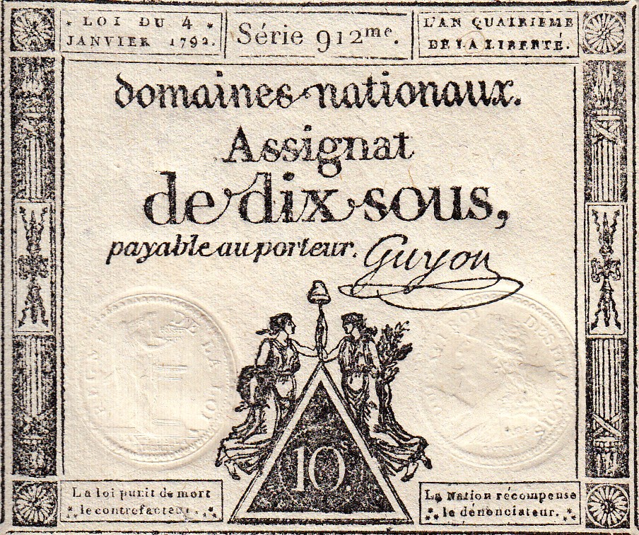 Франция Банкнота 10 соус 1792 UNC А53 