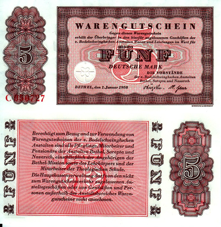 Германия (ФРГ) Банкнота 5 марок 1958 UNC