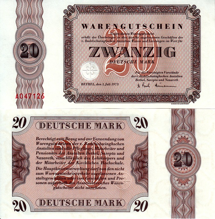 Германия (ФРГ) Банкнота 20 марок 1973 UNC