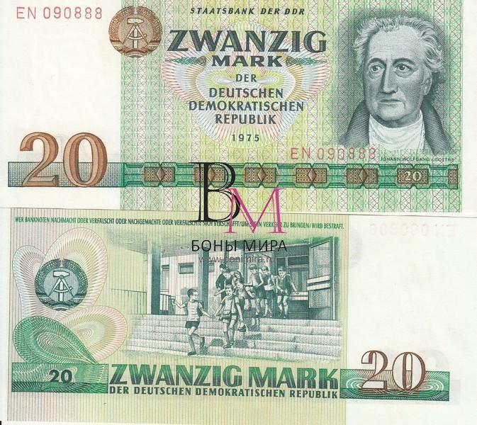 ГДР Банкнота 20 марок 1975 UNC