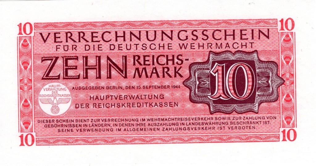 Германия Банкнота 10 рейхсмарок 1944 UNC