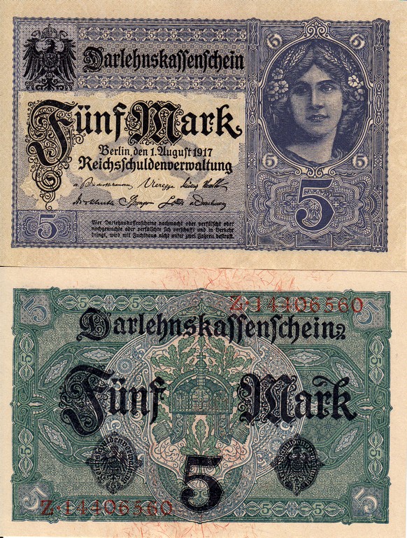 Германия Банкнота 5 марок 1917 UNC