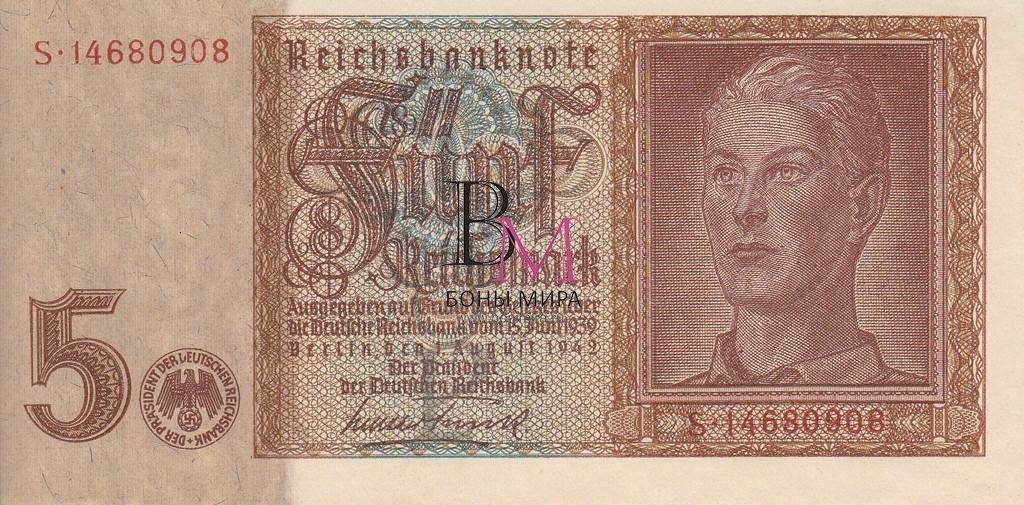 Германия Банкнота 5 рейхсмарка 1942 UNC