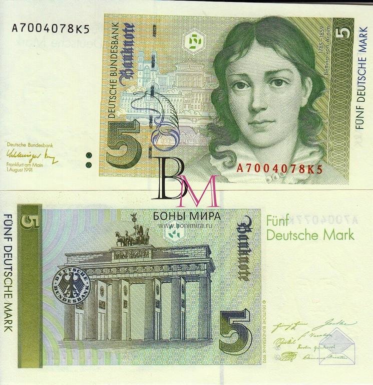 Германия Банкнота 5 марок 1991 UNC
