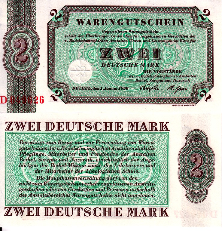 Германия (ФРГ) Банкнота 2 марки 1958 UNC