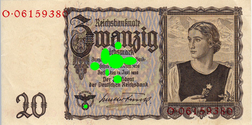 Германия Банкнота 20 рейсхмарок 1939 aUNC P185