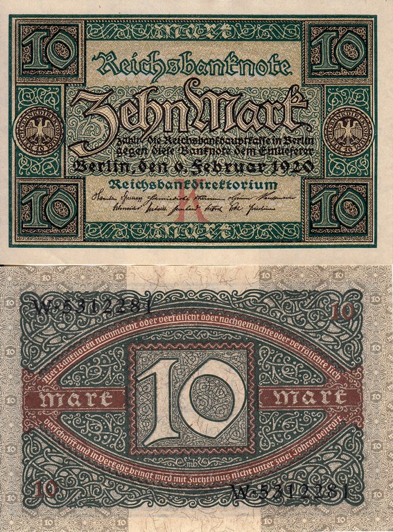 Германия Банкнота 10 марок 1920 UNC P67