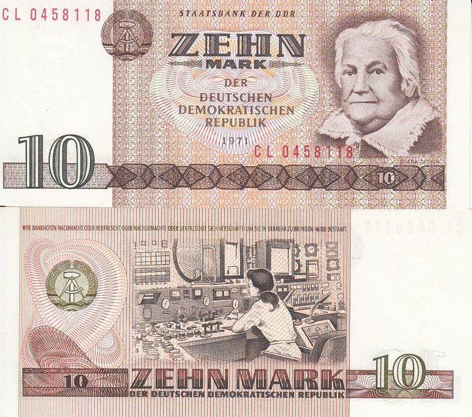 ГДР Банкнота 10 марок 1971 UNC