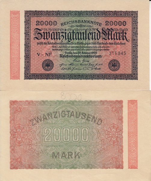 Германия Банкнота 20000 марок 1923 аUNC