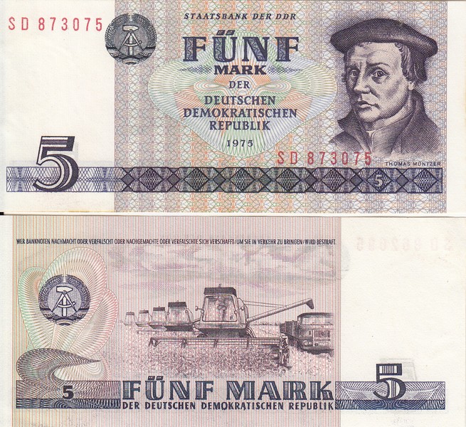 ГДР Банкнота 5 марок 1975-85 UNC