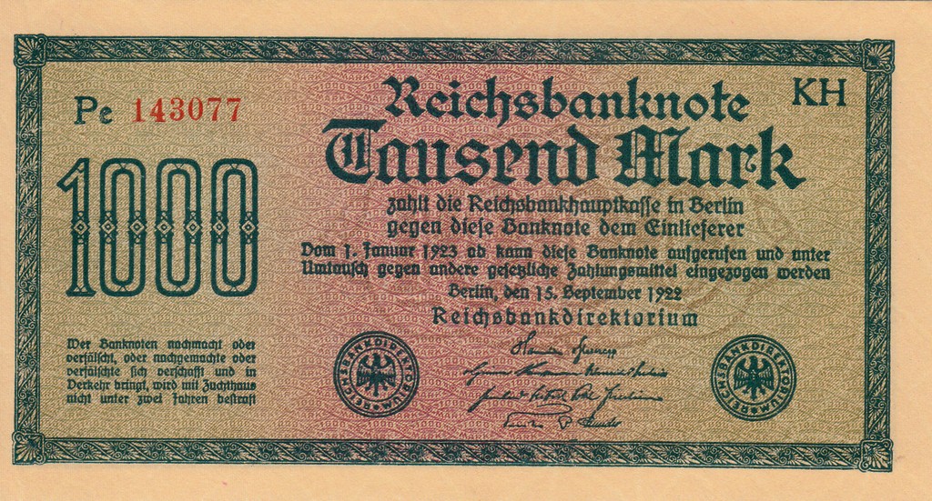 Германия Банкнота 1000 марок 1922 UNC P76-1
