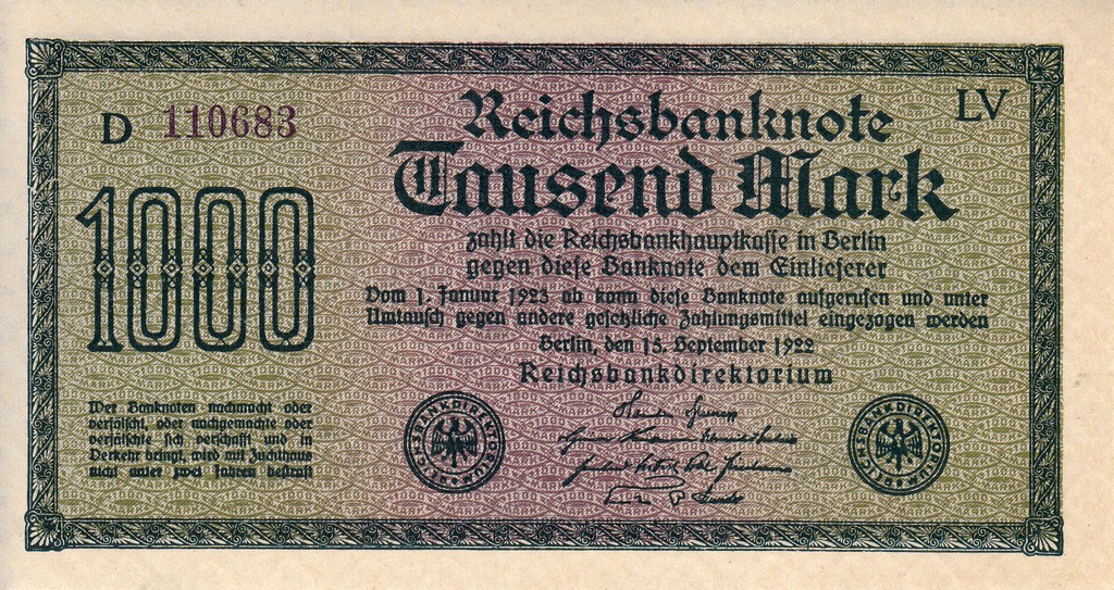 Германия Банкнота 1000 марок 1922 UNC P76-2
