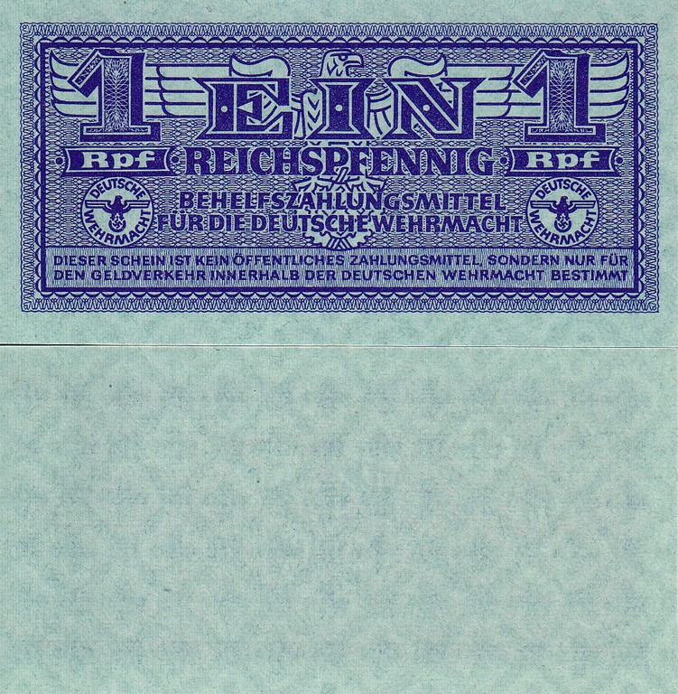 Немецкая Армия Банкнота 1 рейсхпфенни1942 UNC