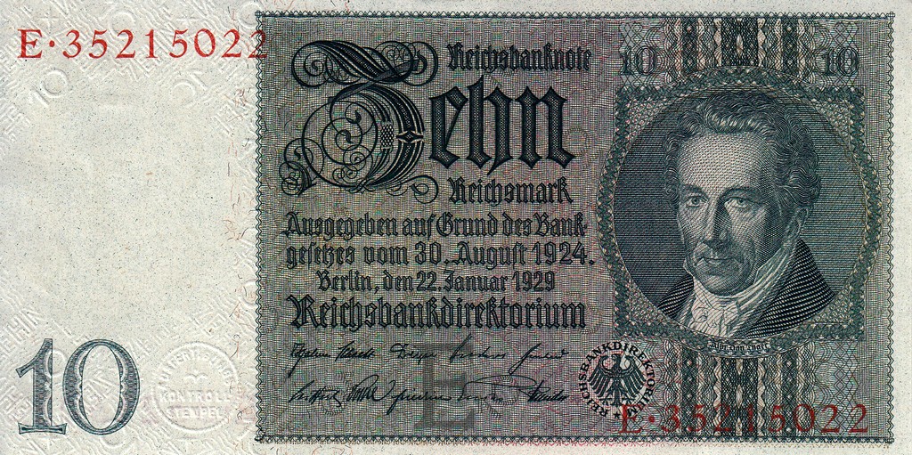Германия Банкнота 10 рейсхмарок 1929 UNC P180a
