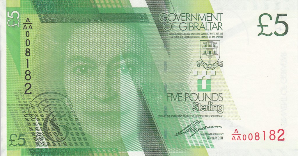 Гибралтар Банкнота 5 фунтов 2011 UNC  Серия АА 