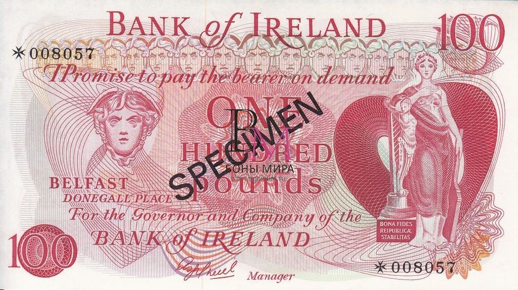 Северная Ирландия Банкнота 100 фунтов 1977 UNC Образец