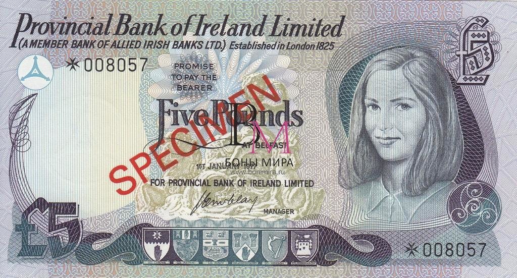 Северная Ирландия Банкнота 5 фунтов 1977 UNC Образец