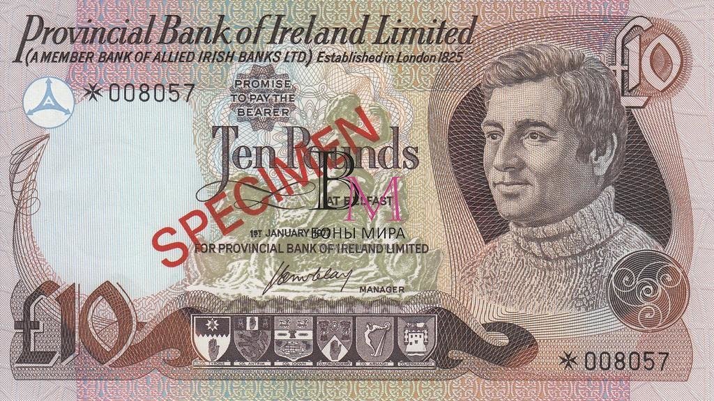 Северная Ирландия Банкнота 10 фунтов 1977 UNC Образец
