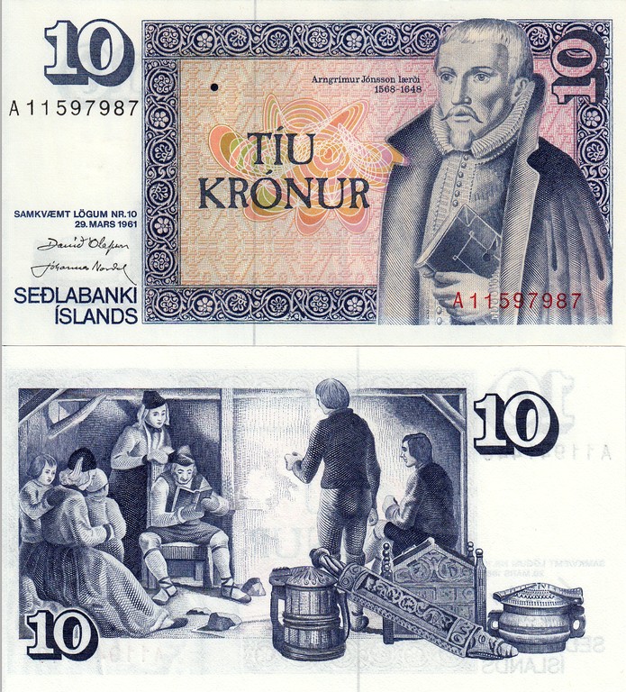 Исландия Банкнота 10 крон 1961 UNC P48a(2)