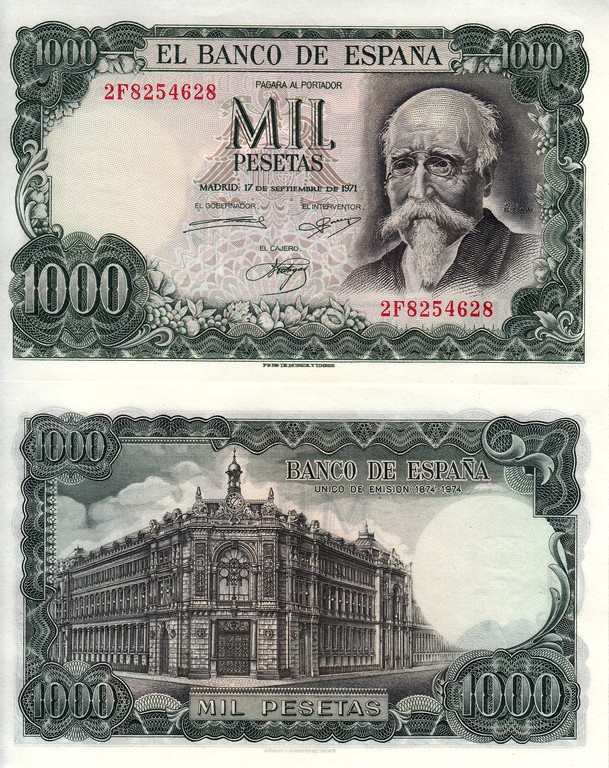 Испания Банкнота 1000 песет 1971 UNC 