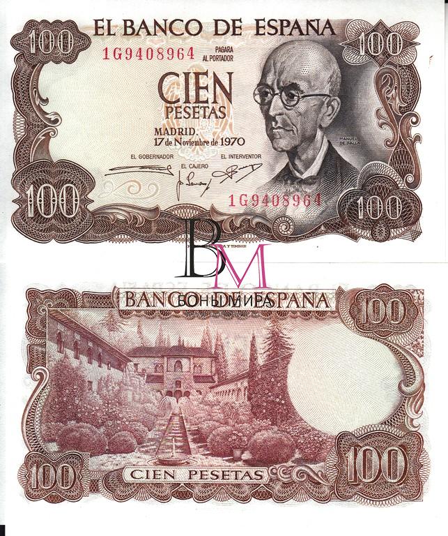 Испания Банкнота 100 песет 1970 UNC