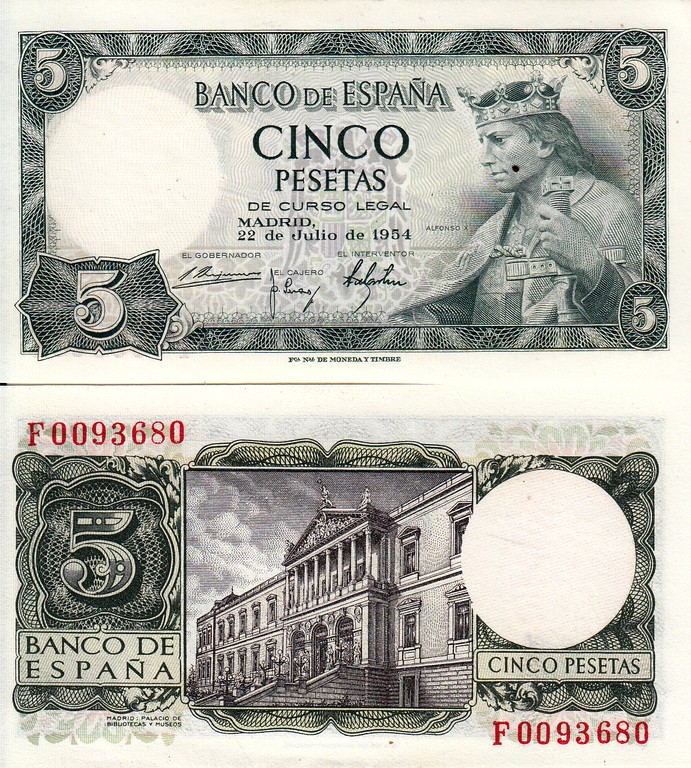Испания Банкнота 5 песа 1954 UNC 