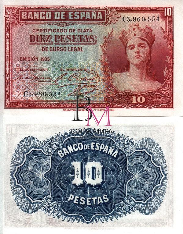 Испания Банкнота 10 песет 1935 UNC P86a