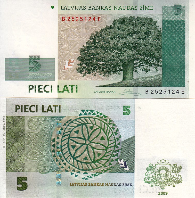 Латвия Банкнота 5 латов 2009 UNC