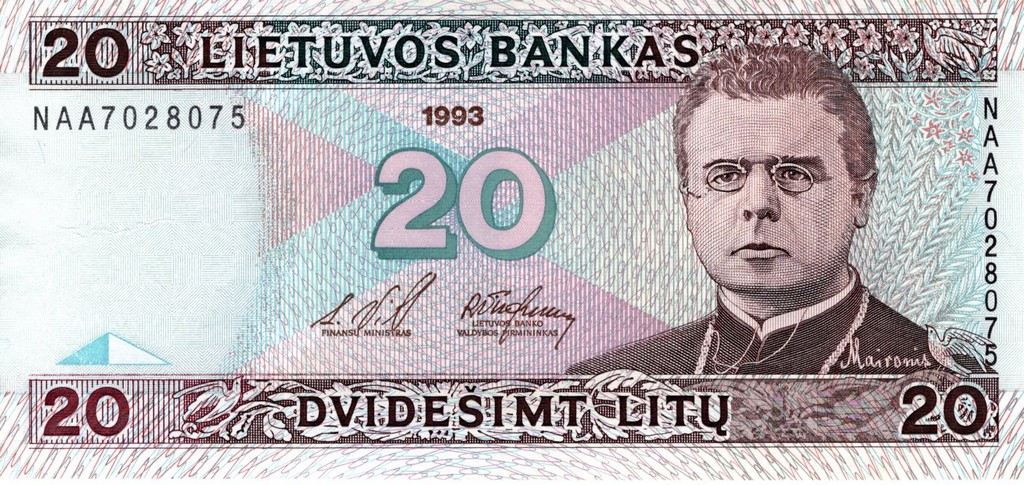 Литва Банкнота 20 лит 1997 aUNC 