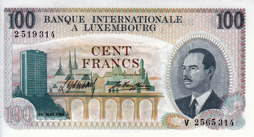 ЛюксембурБанкнота 100 франков 1968 UNC P14