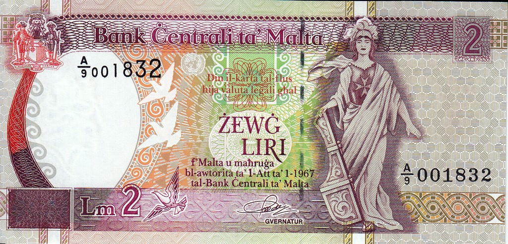 Мальта Банкнота 1 Лира 1967(89) UNC P41