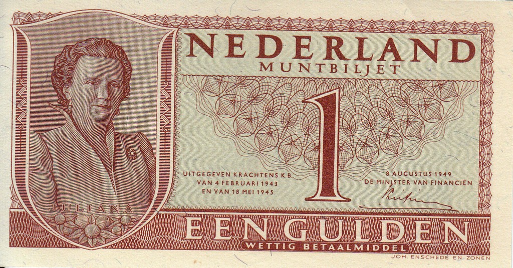 Нидерланды Банкнота 1 гульден 1949 UNC 