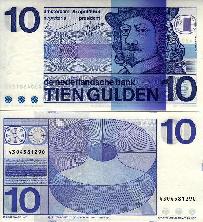 Нидерланды Банкнота 10 гульденов 1968 UNC